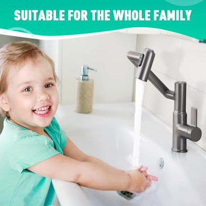 Bathroom Sink Faucet, Rotatable Faucet with Temperature Display in Celsius(Batteries-Free), 1080° Swivel | 3 Water Modes Faucet for Bathroom Kitchen Rv, LCF-2401, Grey - color: Grey - Celsius
