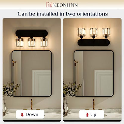 Keonjinn 6-Light Bathroom Light Fixtures, Crystal Black Bathroom Vanity Lights Over Mirror, Vanity Lighting Fixtures with Crystal Square Shades (E26 Socket, Exclude Bulb) - color: Black, size: 6-Light