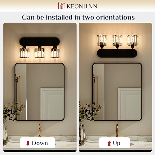 Keonjinn 4-Light Bathroom Light Fixtures, Crystal Black Bathroom Vanity Lights Over Mirror, Vanity Lighting Fixtures with Crystal Square Shades (E26 Socket, Exclude Bulb) - color: Black, size: 4-Light
