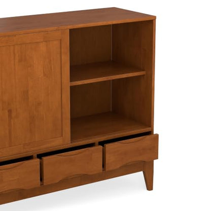 SIMPLIHOME Lowry 39" Wide Veneer and Metal Cabinet in Walnut Veneer - color: Teak Brown, size: 48 inch