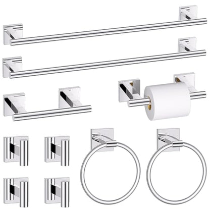 10 Pieces Polished Chrome Towel Bar Set, Double Dase Toilet Paper Holder Bathroom Hardware Set, 23.6 Inch Stainless Steel Towel Rack for Bathroom Wall Mounted - color: Polished Chrome, size: 10pieces B