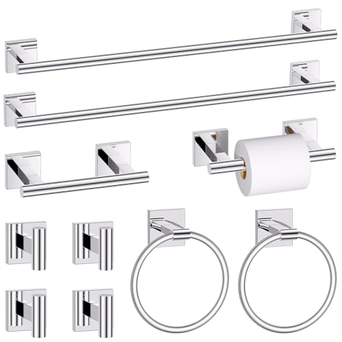10 Pieces Polished Chrome Towel Bar Set, Double Dase Toilet Paper Holder Bathroom Hardware Set, 23.6 Inch Stainless Steel Towel Rack for Bathroom Wall Mounted - color: Polished Chrome, size: 10pieces B