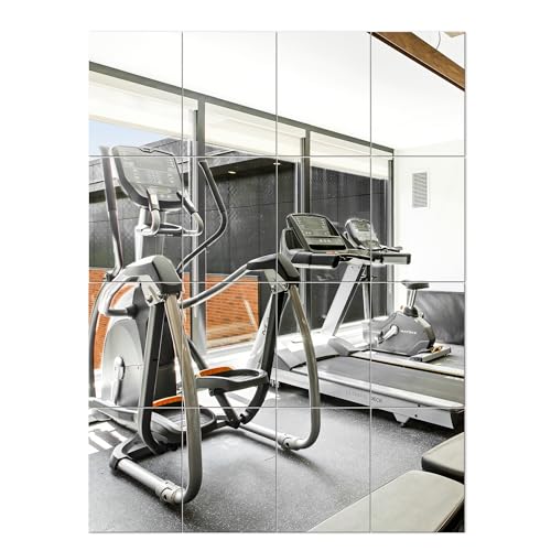 Home Gym Mirror Tiles, 16x12'', 16-Piece, Large Square Workout Mirrors | Full Body Wall Mirror, For Garage, Bedroom, Bathroom - size: 16''x12''-16PCS