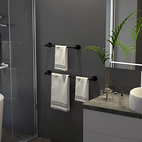 Adjustable Black Towel Bar, Stainless Steel Towel Rod for Bathroom | Length 16 to 27.6 Inch, Wall Mounted Towel Rack, Shower Towel Hanger, Extendable Towel Rod for Washroom Kitchen with S Hooks - color: Black