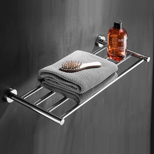 Bathroom Towel Rack, Hotel Style Towel Racks for Bathroom Wall Mounted, Modern Towel Bar Rack 23.6 Inch, 2-Tier Towel Shelves, Chrome - color: Polished Chrome, size: 24 Inches
