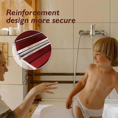 Folding Shower Seat Wall Mounted Shower Bench Teak Folding Shower Chair Wood Seat 316 Stainless Steel Frame Fold Down Shower Seat Reddish Brown 600 lbs,1 Pack - color: Reddish Brown