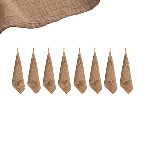 Muslin Baby Washcloths for Newborns, Pack of 8, 11"x11", Super Soft Cotton, Absorbent and Gentle, Baby Cotton Wipes, Baby wash Cloths - color: Brown