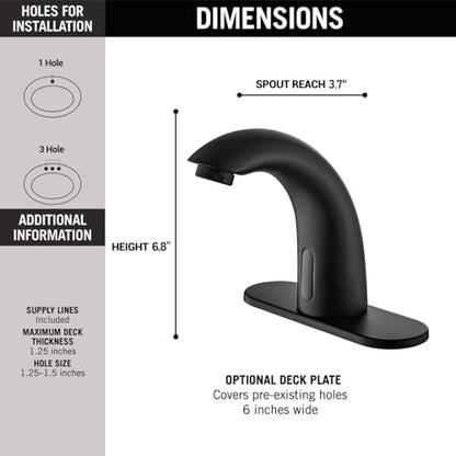 Touchless Bathroom Sink Faucet - Automatic Motion Sensor - Battery Operated for Commercial Lavatory Bathroom, Matte Black - color: Matte Black