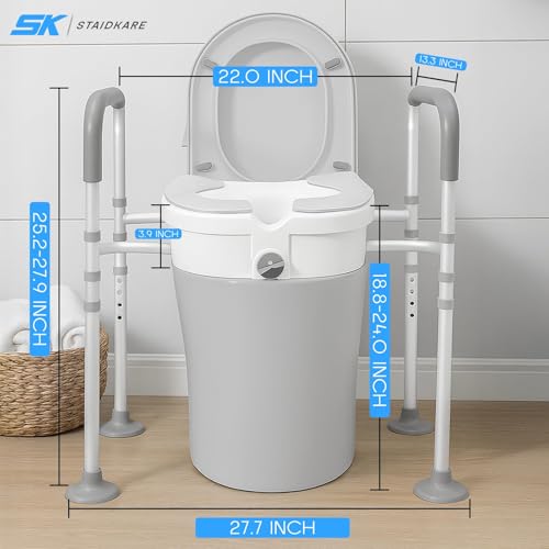 Toilet Seat Risers For Seniors 4-Legged Adjustable Raised Toilet Seat With Handles Thickened Aluminum Alloy Frame Toilet Riser Withhandles For Seniors for Elderly Disabled Medical (Grey & White).