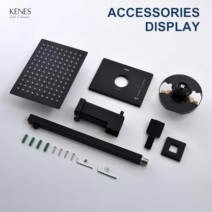 KENES Matte Black Shower Set with Tub Faucet, Square Tub Shower Trim Kit | Shower Faucet with 10-Inch Rain Shower Head, Square Shower System, Valve Included, Lead-Free cUPC & NSF Certified, Stainless - color: Matte Black, style: Tub Shower Faucet Set