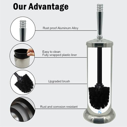 Silver Chrome Toilet Bowl Brush with Holder with Removable lastic Liner, Durable Bathroom Cleaning Tool, Bathroom Cleaner Brush for Efficient Cleaning and Hygiene - color: Chrome(mbb4828)