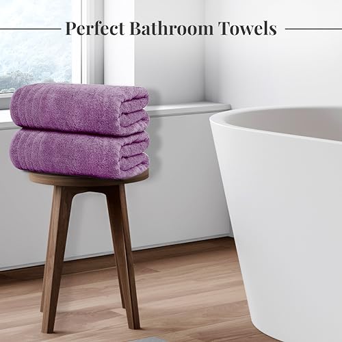 4 Piece Extra Large Bath Towels 30 x 60 Inches, Purple | 100% Cotton, Larger & Lighter Weight, Quicker to Dry, Super Soft and Absorbent, Perfect for Bathroom - color: Purple