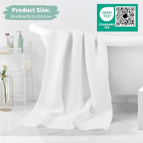 MICROFI New Microfiber Waffle Bath Towels, 2 Pieces, Oversized, Soft, Absorbent, Fast Drying, Lint Free 430 GSM (30''x60''/76cm x 152cm) - color: White