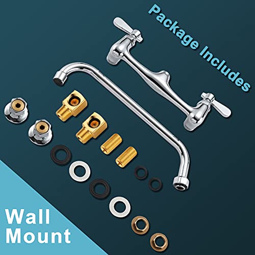 Wall Mount Commercial Sink Kitchen Faucet 8 Inch Adjustable Center | 12 Inch 360 Swivel Spout, Lead-free Brass, For Restaurant Laundry Utility Room, Easy to Install, CUPC NSF Certified - color: A Chrome, size: 12 Inch Spout