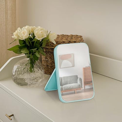 2Pcs Table Desk Vanity 8-Inch Makeup Mirror, Simple Portable Travel Mirror with Stand, Standing and Wall Hanging Dual-use Blue - color: 2pcs-blue