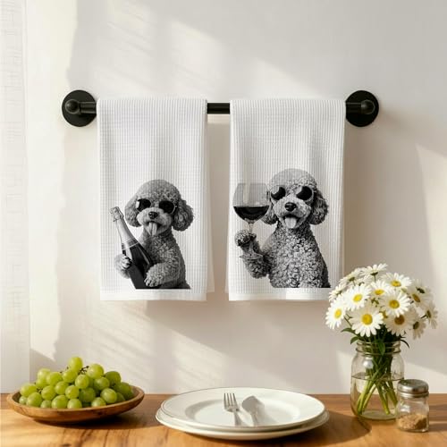 Funny Goldendoodle Wine Kitchen Dish Towels Set of 2-Golden Doodle Gifts for Goldendoodle and Wine Lovers, Dog Mom Dad Lovers Gifts Hand Tea Towels for Home Bar Kitchen, 16x24 Inches-039 - color: Wcolor 004