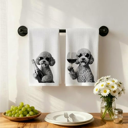 Funny Goldendoodle Wine Kitchen Dish Towels Set of 2-Golden Doodle Gifts for Goldendoodle and Wine Lovers, Dog Mom Dad Lovers Gifts Hand Tea Towels for Home Bar Kitchen, 16x24 Inches-039 - color: Wcolor 004
