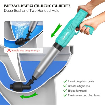 Electric Toilet Plunger, Heavy-Duty Clog Remover, Mint Green | High-pressure air plunger for bathrooms. Powerful toilet drain unclogger. - color: Mint Green