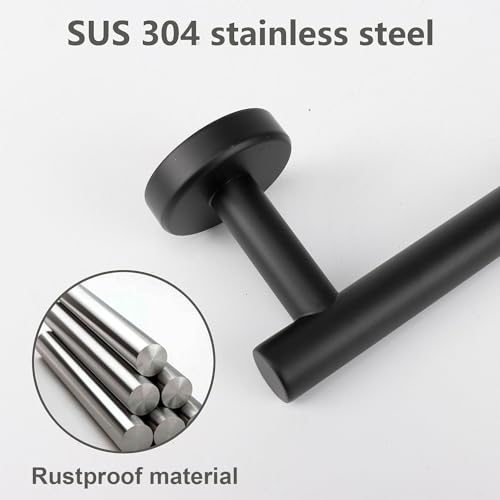TocTen Bath Towel Bar - Thicken SUS304 Stainless Steel Bathroom Towel Holder, Towel Rod for Bathroom Heavy Duty Wall Mounted Towel Rack Hanger (16IN, Black) - color: Black, size: 16IN
