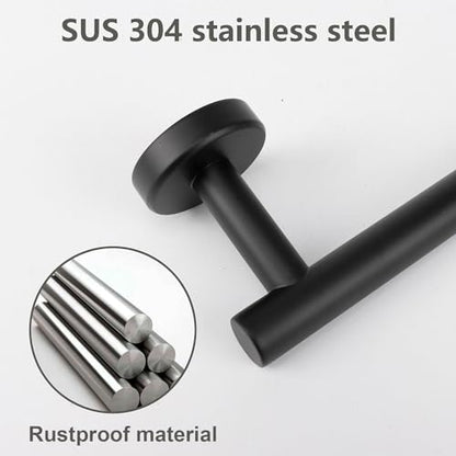 TocTen Bath Towel Bar - Thicken SUS304 Stainless Steel Bathroom Towel Holder, Towel Rod for Bathroom Heavy Duty Wall Mounted Towel Rack Hanger (16IN, Black) - color: Black, size: 16IN