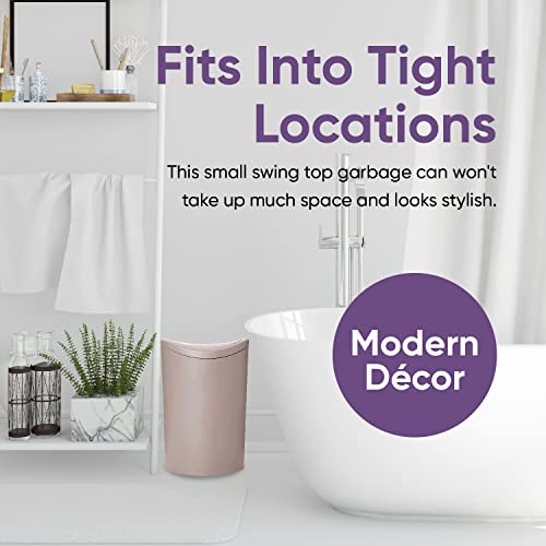 Superio Mini Bathroom Trash Can with Lid, Modern Mini Waste Bin with Swing Lid (1 1/2 Gallon, 6 Liter) Plastic Garbage Can for Kitchen, Bathroom, Bedroom, Office, Under Desk (1, Taupe) - color: Taupe