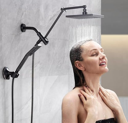 BRIGHT SHOWERS High Pressure Rain Shower Head Combo with Double Extension Arm, 8 Inch Rainfall Shower Head with Handheld Spray, Height Adjustable Dual Square Showerhead Set, Oil-Rubbed Bronze - color: Oil Rubbed Bronze, style: Dual Shower Head with Extens