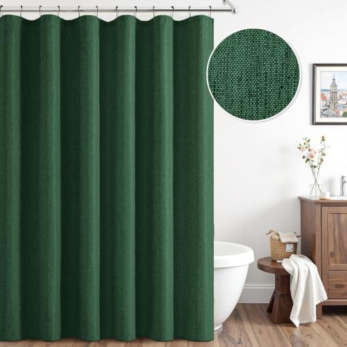 ANRODUO Dark Green Linen Textured Fabric Shower Curtain Set - W72xL72 | Farmhouse Shower Curtain with 12 Metal Hooks, Waterproof Heavy Duty, Button Hole Design, Machine Washable for Bathroom - color: Dark Green, size: 72"W x 72"L (Pack of 1)