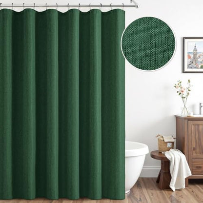 ANRODUO Dark Green Extra Long Linen Fabric Shower Curtain Set - W72xL108 | Farmhouse Shower Curtain with 12 Metal Hooks, Waterproof Heavy Duty, Button Hole Design, Machine Washable for Bathroom - color: Dark Green, size: 72"W x 108"L (Pack of 1)