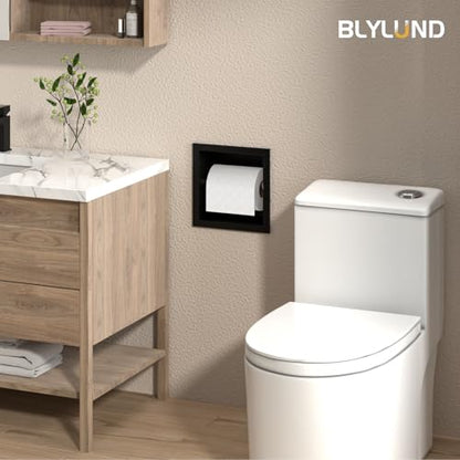 Recessed Toilet Paper Holder Build-in, in Wall Toilet Roll Holder Wall Mounted for Bathroom Renovation Stainless Steel Toilet Tissue Holder (Matte Black)