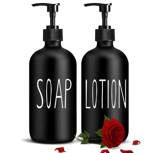 COHOSEGE Glass Soap Dispenser Set 2 Pack,16 Oz Hand Soap Dispenser for Bathroom,Black Kitchen Accessories and Bathroom Decor,Soap and Lotion Dispenser Set for Bathroom - color: Black-sl
