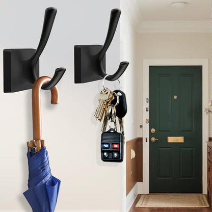 TOFIIGREM Black Wall Hooks Coat Hooks, Mudroom Hooks Bathroom Hallway Hooks for Hanging Clothes Robe Towel Backpack, Heavy Duty Decorative Hooks Modern Double Towel Hooks (6 Pack, Black) - size: "Cylindrical" Shape 6 Pack