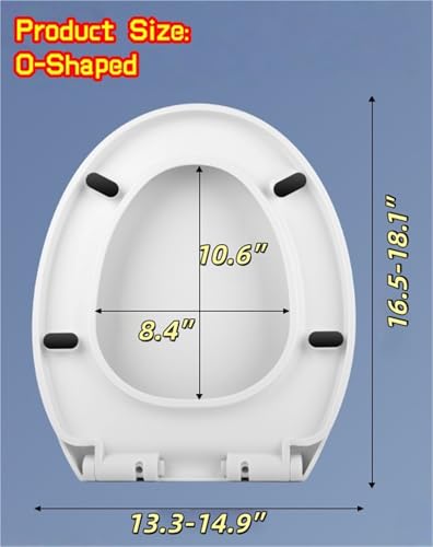 Round Soft Close Toilet Seat, Universal Fit PP Material Cover, Easy Clean & Install, Design, Secure Never Loosens, Compatible with All Brands (White) - size: O