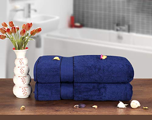 GLAMBURG 700 GSM Premium Cotton 2-Pack Oversized Extra Large Bath Sheet Set - 100% Combed Cotton - 2 Bath Sheets 35x70 - Luxury Hotel & Spa Quality - Durable Ultra Soft Highly Absorbent - Navy - color: Navy Blue, size: 2 Pack 700 GSM Bathsheet