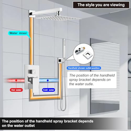 Midanya Shower Faucet Set with Handheld Sprayer,12 Inch,Polish Chrome | Rough-in Shower Valve and Trim Kit Included,Square Rain Head,Wall Mount Shower System,All Metal,Bathroom - color: Chrome, size: 12 Inch