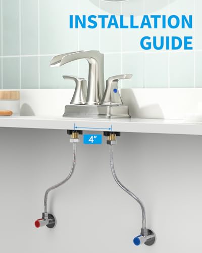 Fapully Bathroom Sink Faucet, Waterfall 4 Inch Centerset Bathroom Faucet | Brushed Nickel, 2-Handle, Lead-Free Brass Bathroom Sink Faucet, Faucet for Bathroom Sink with Pop-up Drain - color: Brushed Nickel