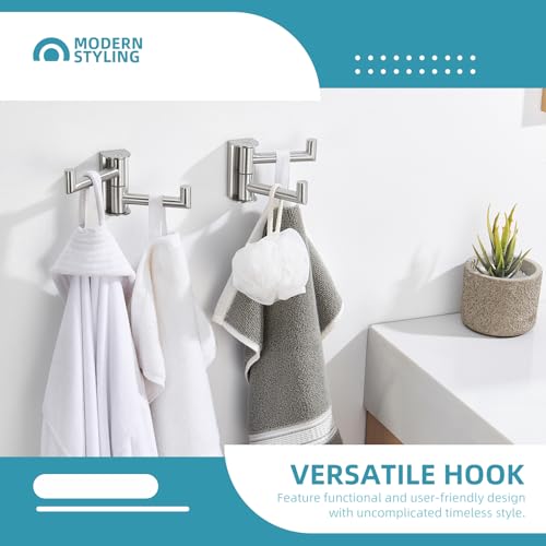 Angle Simple Towel Hooks Swivel, Brushed Nickel Coat Wall Hook, 2 Pack | SUS304 Stainless Steel Robe Hand Towel Holder for Bathroom Kitchen Closet Cabinet, Compact Foldable Design, Screws Mounted - color: Brushed Nickel, size: 2 Pack