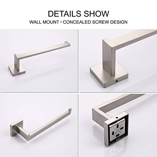 TASTOS Premium Stainless Steel Hand Towel Holder, Square Hand Towel Ring Heavy Duty Wall Mounted Modern Hand Towel Bar for Bathroom Kitchen, Brushed Nickel - color: Brushed Nickel