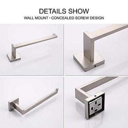 TASTOS Premium Stainless Steel Hand Towel Holder, Square Hand Towel Ring Heavy Duty Wall Mounted Modern Hand Towel Bar for Bathroom Kitchen, Brushed Nickel - color: Brushed Nickel
