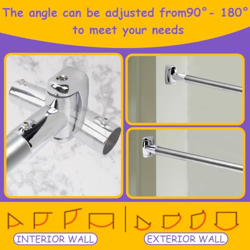 2 Pack Shower Curtain Rod Brackets, Zinc Alloy Holder with Screw, Wall Mount Bracket, 180 Rotatable for 1 Inch Curved Rod, Polish Silver