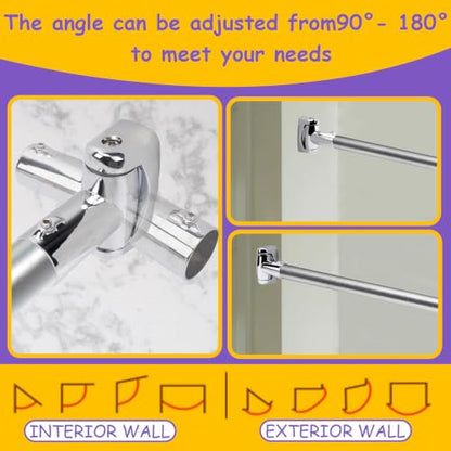 2 Pack Shower Curtain Rod Brackets, Zinc Alloy Holder with Screw, Wall Mount Bracket, 180 Rotatable for 1 Inch Curved Rod, Polish Silver