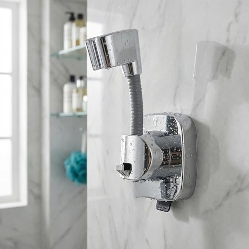 Suction Cup Shower Head Holder with Storage Hook, 360° Adjustable Handheld Shower Wand Holder, No-Drill Locking Mount, Supports Up to 22 lb (10 kg), Rust-Resistant for Bathroom and RV