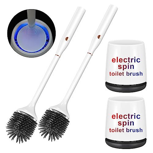 Electric Toilet Bowl Brush,Silicone Toilet Brush,Toilet Bowl Brush and Holder Set with Ventilated Holder,Toilet Brush, Floor Standing, Wall Mounted Without Drilling，Rechargeable 2packs - size: 2packs