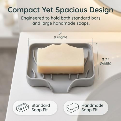 Self Draining Soap Dish with Drain Spout - Bar Soap Holder for Bathroom & Kitchen Sink - Flexible Non-Slip Silicone Soap Holder for Bar Soap, Sponge & Scrubber – 3 Pack - size: 3 Pack