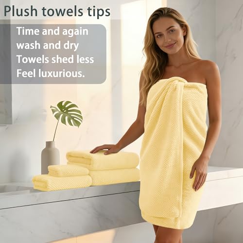 VOOVA & MOVAS 3PC Towel Set, 100% Cotton, Lemon Glow Yellow | 1 Large Bath 30x56 In, 1 Hand 18x28 In, 1 Wash Cloth 13x13 In, Quick Dry, Soft, Thick, Large, Bathroom Essentials - color: Lemon Glow, size: 3 PC Bathroom Towel Set