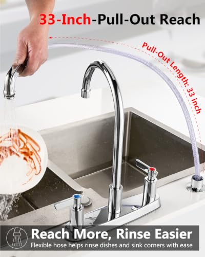 Kitchen Faucet with Side Sprayer, 8 Inch Centerset 4-Hole Chrome | Lead-Free 4-Hole High Arc Kitchen Sink Faucet, 1.8 GPM, 360° Spout - color: Chrome