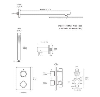 Shower System, Wall Mounted Thermostatic Control Mixing Valve Brushed Gold Taps Set with 8-12 Inch Round Rainfall Head and Handheld Shower, Luxury Se,10 inch
