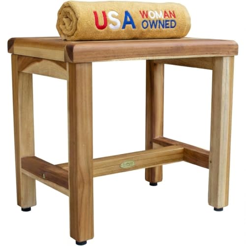 EcoDecors 18 Inch Natural Teak Waterproof Teak Wood Shower Bench Stool Seat Chair For Inside Shower Provides Safety, Storage, and Organization For Bathroom Accessories - color: Natural, size: 18"