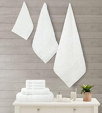 Ultra Soft Luxury Bath Towel Set 8 Piece Towels 600 GSM 2 Bath Towels 2 Hand Towels and 4 Washcloths Towel Sets, Viscose Made from Bamboo (White, 8) - color: White