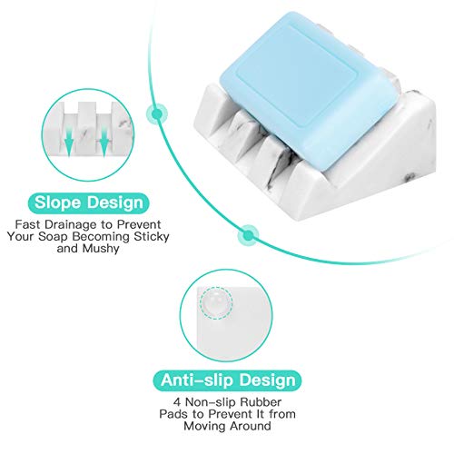 White Marble Soap Dish for Bathroom Sink,Self Draining Bar Soap Holder for Shower