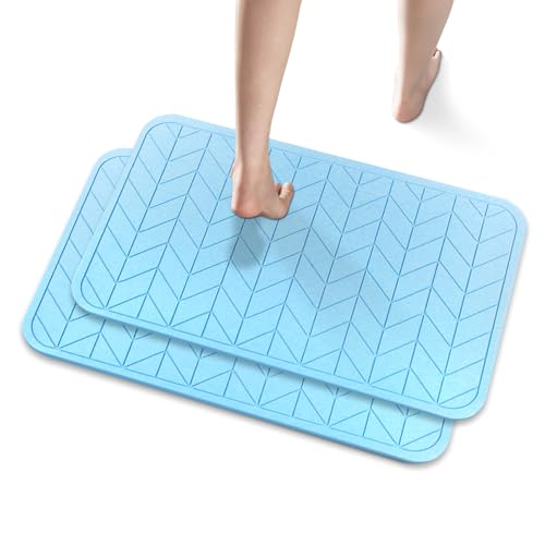 JUERLEN 2 Pack Diatomaceous Earth Shower Mat, Stone Bath Mat, Nonslip Super Absorbent Fast-Drying Hard Bath Mat for Bathroom Shower Floor, 24 x 16 inch, Bule Arrow Design - color: Bule
